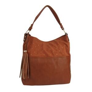AR New‎ York Brown Faux Leather Grommet Hobo Shoulder Bag with Tassel NWT